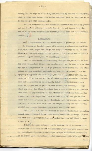 Laporan Residen Bangka J.E. Eddie tentang pendidikan di wilayah Residensi Bangka untuk sekolah-sekolah MULO (Meer Uitgebreid Lager Onderwijs), pada tahun 1928