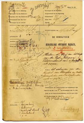 Keputusan Direktur Departemen Pekerjaan Umum mengenai anggaran pembangunan rumah untuk pegawai Pos, Telepon dan Telegraf di wilayah Muntok,  14 Oktober 1924