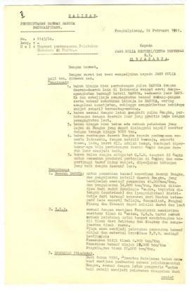 Surat dari Achmad Rasjidi (Kepala Daerah/Komandan O.G.M Tingkat II Bangka) kepada Menteri/Ketua Dewan Perancang Nasional RI (Depernas) tentang urgensi pembangunan Pelabuhan Samudera di Mentok,  24 Februari 1961