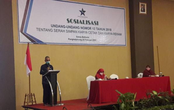 Kepala DKPUS Babel Asyraf Suryadin membuka Sosialisasi UU No.13 Tahun 2018.