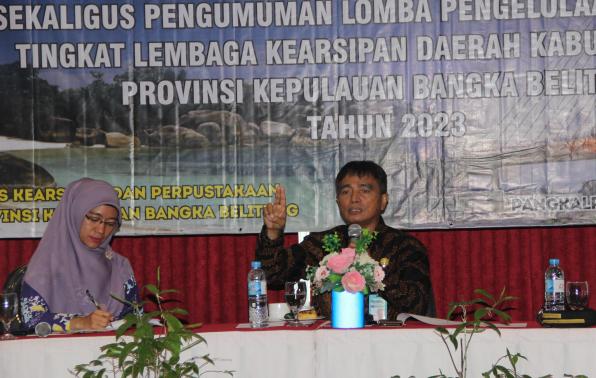 Kepala DKPUS Babel Rakhmadi saat menyampaikan materi, Kamis (9/11/2023).