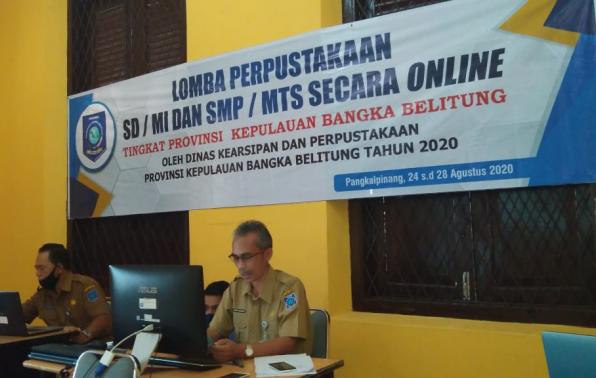Kepala DKPUS Babel Dr Asyraf Suryadin membuka Lomba Perpustakaan SD/SM sederajat secara online tingkat Provinsi Babel.