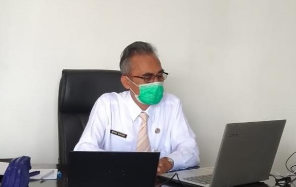 Kepala DKPUS Babel Asyraf Suryadin saat mengikuti Rakornas Bidang Perpustakaan Tahun 2021, Senin (22/3/2021).