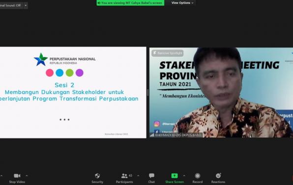 Kepala DKPUS Babel Rakhmadi mewakili Wagub Babel Abdul Fatah saat membuka Kegiatan Stakeholder Meeting Tingkat Provinsi Babel Tahun 2021, Kamis (23/9/2021). Kepala DKPUS Babel Rakhmadi mewakili Wagub Babel Abdul Fatah saat membuka Kegiatan Stakeholder Meeting Tingkat Provinsi Babel Tahun 2021, Kamis (23/9/2021).